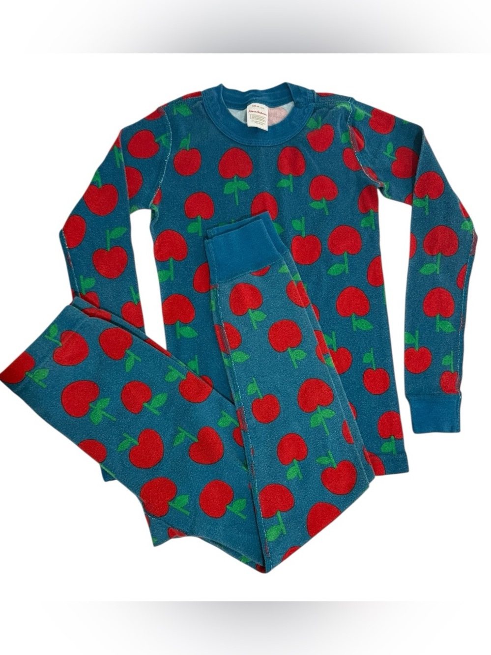 Hanna Andersson Organic Cotton Apple Print Pajama Set Girls 8 Blue Red Snug Fit
